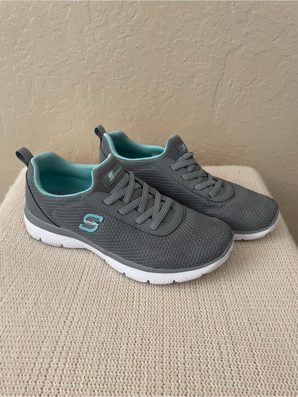 Skechers Gray with Turquoise Slip-On Athletic Sneakers